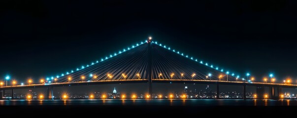 Obraz premium Zakim Bunker Hill Bridge in Boston with illuminated lights
