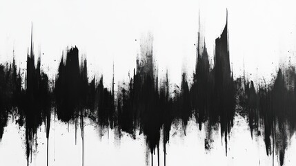 Abstract black paint strokes on white background, creating a wave-like effect.