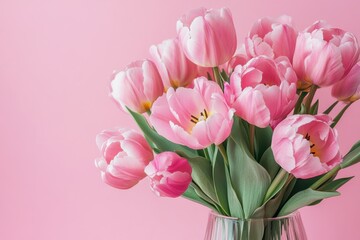 Obraz premium Happy mother's day celebration with lush peony tulips in a charming vase, perfect for spring festivities, greeting cards, and decorative banners for heartfelt messages