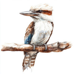 Realistic illustration of kookaburra perched, observing its surroundings
