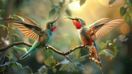 Fototapeta premium A surreal landscape with floating islands, waterfalls cascading into the sky, and glowing trees,