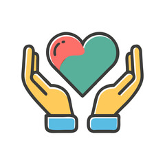 Obraz premium Two hands holding a colorful heart, symbolizing care and compassion