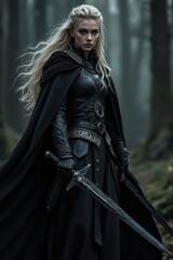 Mujer guerrera con armadura negra