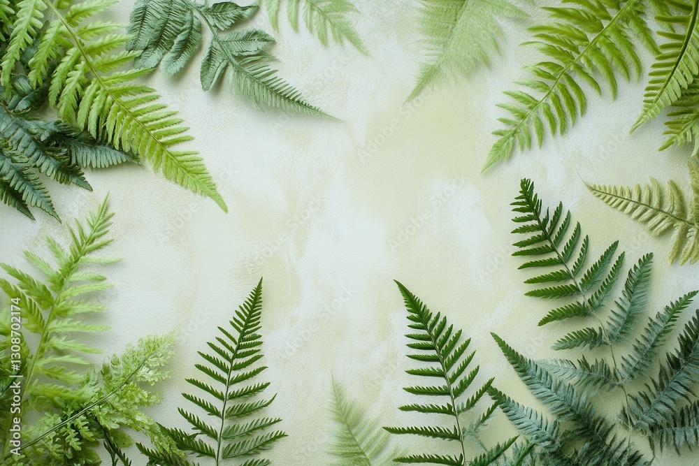Aufkleber green ferns arranged artfully on a soft green background creating a tranquil natural atmosphere
