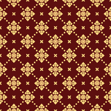 Seamless Pattern of Traditional Songket Fabric on red background. South Sumatra indonesia Cultural Textile Illustration