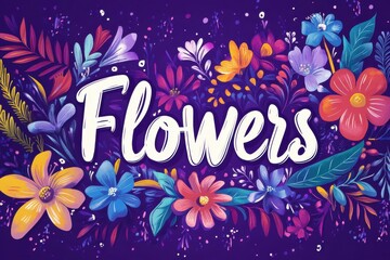 Fototapeta premium Colorful flower design featuring various blooms and greenery with an artistic touch and bright color palette against a dark background