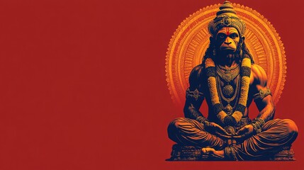 Obraz premium Spiritual Golden Hanuman with a Minimal Red Backdrop