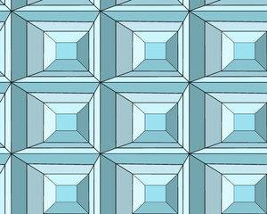 Geometric pattern featuring blue cubes on a contrasting background in a cohesive design, vector pattern for backgrounds, posters, etc.