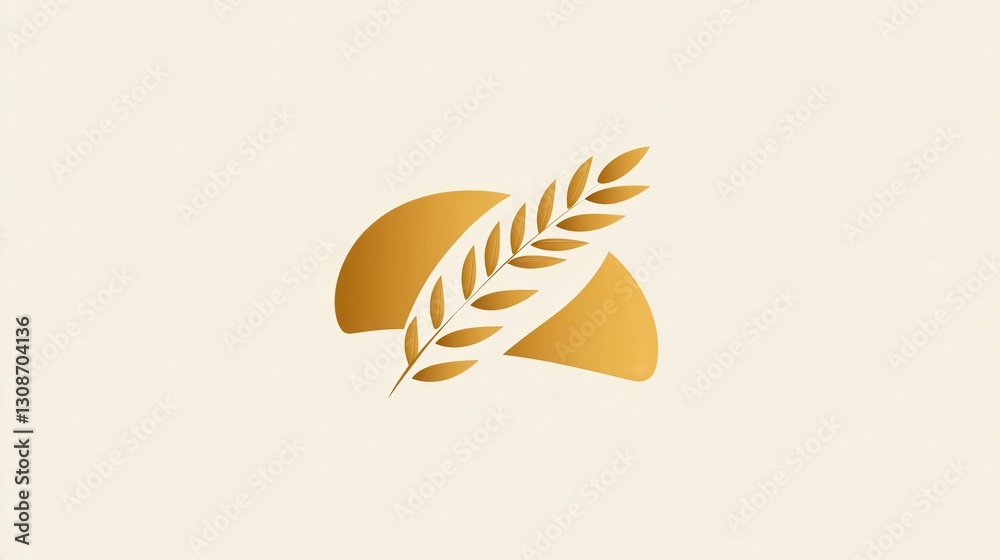 Poster minimalist bread logo featuring an abstract loaf silhouette with a wheat texture in warm beige and g