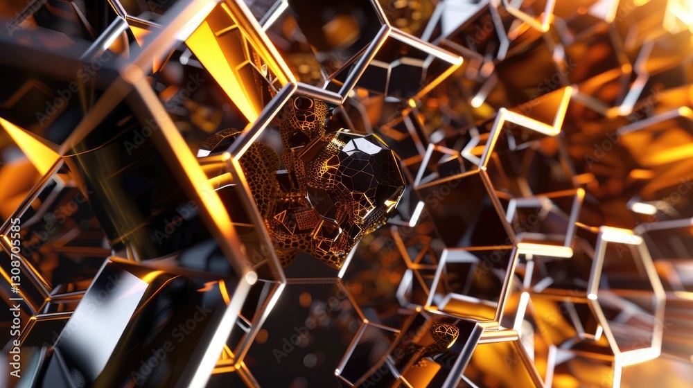 Poster explore a stunning 3d representation of vibrant metallic elements. this abstract design captivates w