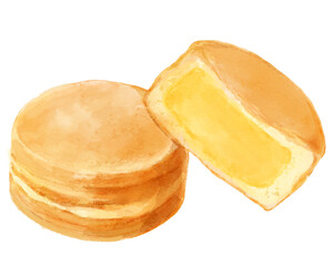 大判焼き・今川焼の水彩イラスト(カスタードクリーム)