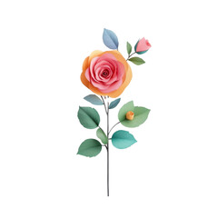 Obraz premium A multicolored paper art red rose, isolate on white background, showcasing creative textures and layers. PNG