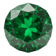 Exquisite green emerald gemstone, expertly cut and polished, shines brilliantly against a transparent backdrop