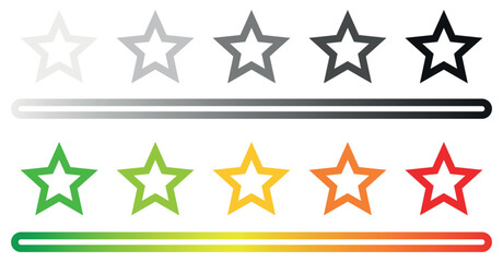 Star Rating Icons with Gradient. Progress Bars Colorful and Monochrome Review Symbols. Vector illustration.