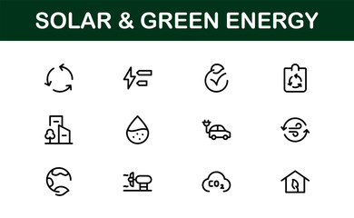 Solar and Green Energy Icons Set. Clean, Renewable Power and Sustainability Icons for Modern Projects