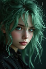 Fototapeta premium Mujer estilo manga con pelo verde 
