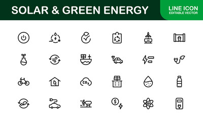 Solar and Green Energy Icons Set. Clean, Renewable Power and Sustainability Icons for Modern Projects