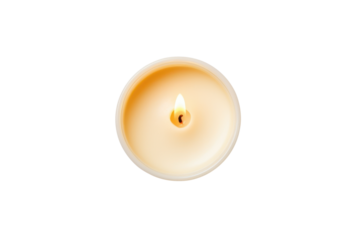 burning candle tealight top view isolated on white or transparent png
