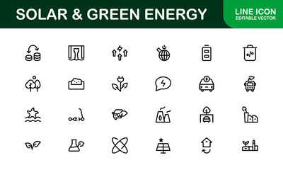 Solar and Green Energy Icons Set. Clean, Renewable Power and Sustainability Icons for Modern Projects