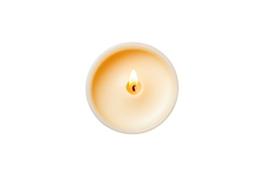 burning candle tealight top view isolated on white or transparent png