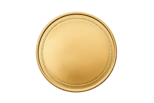 blank golden coin or medal isolated on white or transparent png