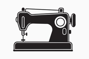 black sewing machine with roses on the front. Silhouette sewing machine. Tailoring emblem. Outline industrial manufacture of clothing Sketch vintage vector illustration