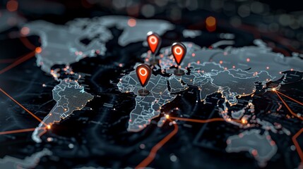 Global network connections with digital map and location markers