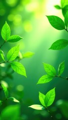 Vibrant green leaves in sunlight with blurred background