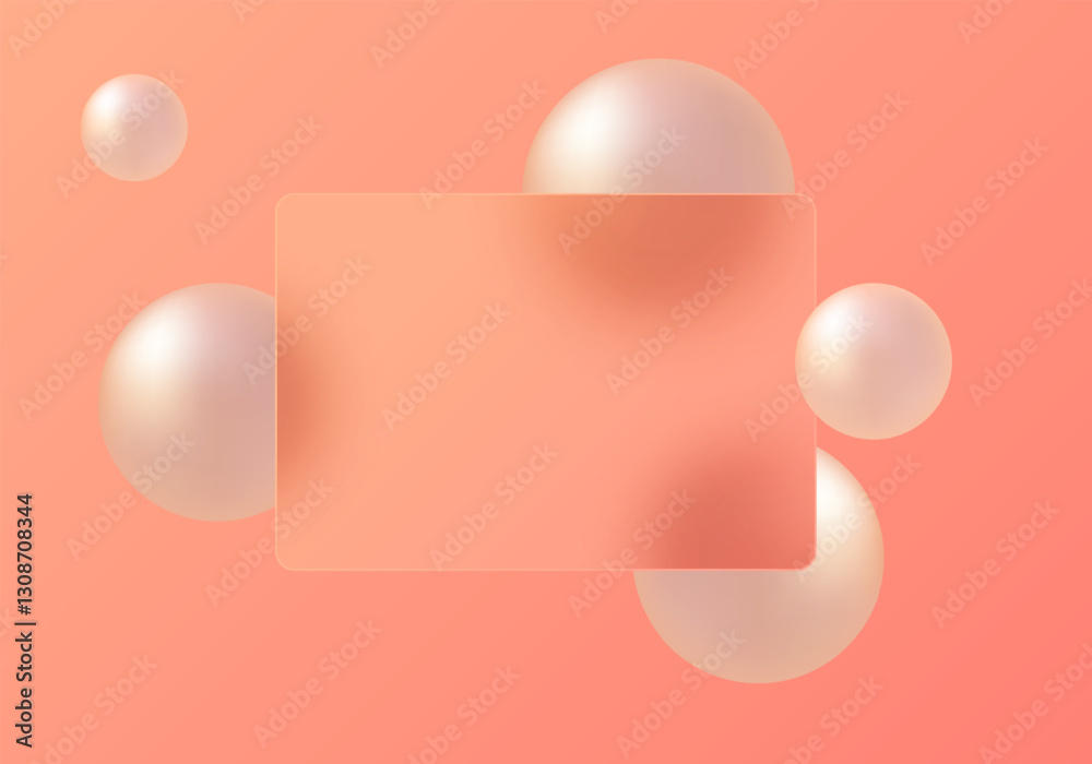 Wall mural glass morphism landing page with frame. illustration with blurred gradient floating spheres.