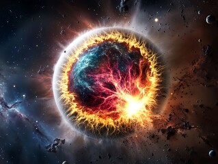 Fototapeta premium Explosive cosmic event space digital art universe dynamic viewpoint destruction concept
