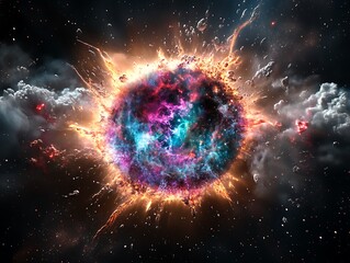 Cosmic explosion event outer space digital art nebula close-up universal concept