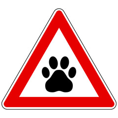 Pfote und Achtung Schild