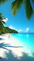 Idyllic Funadhoo beach, turquoise water, vivid blue sky , coral, coastal