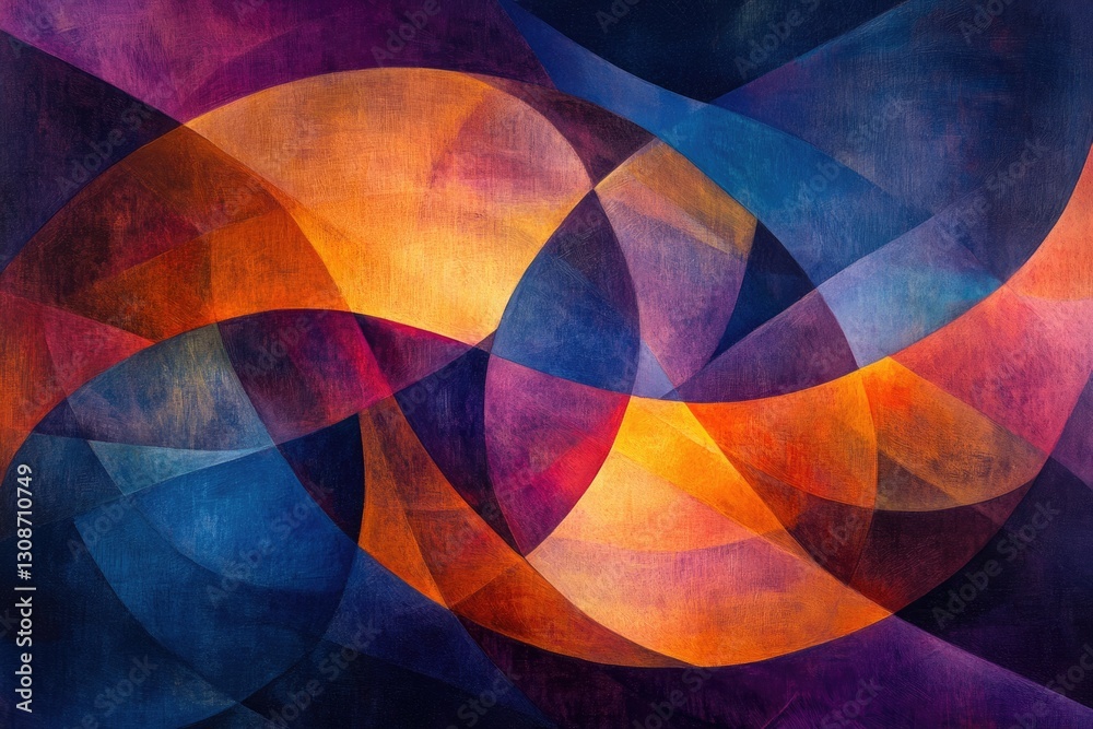 Aufkleber Abstract artwork with overlapping curves and warm, cool color palettes creating a dynamic visual experience.