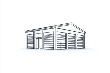 3D glyph line icon of a storage building for warehousing purposes on white.