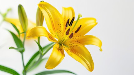 Obraz premium Yellow Lily Blossom on White Background