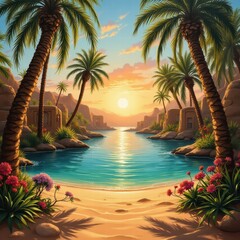 Fototapeta premium ilustración de playa y palmeras