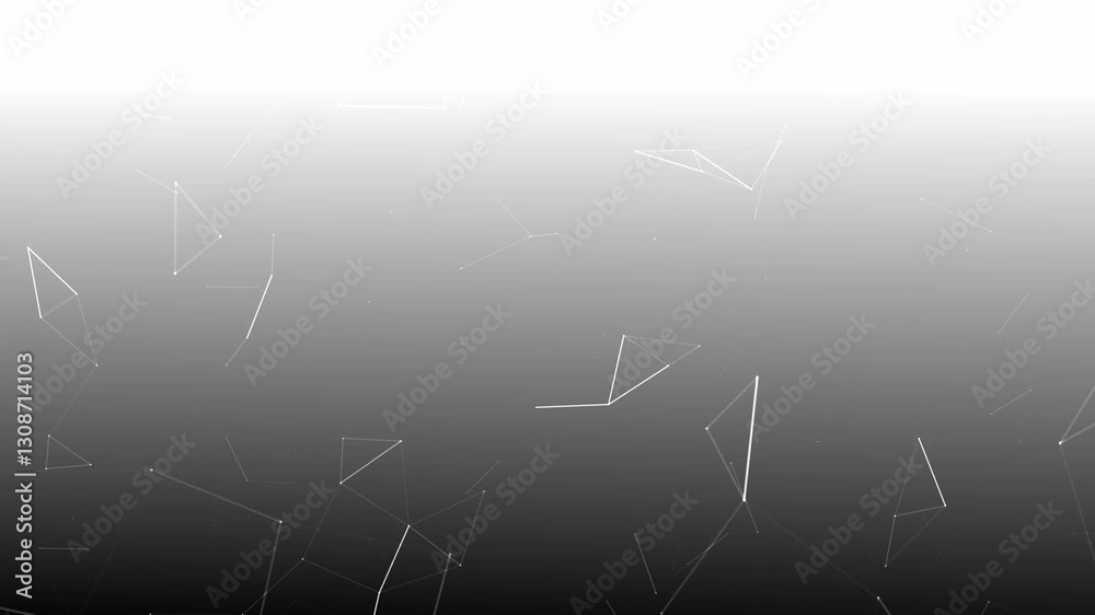 Poster Black and white abstract geometric gradient floating polygonal shapes line connection network futuristic smooth animation background