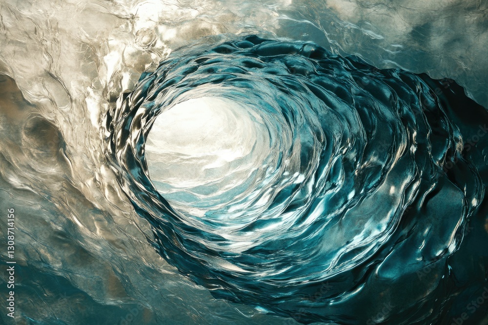 Poster a mesmerizing view inside a glacial cave, swirling teal ice creates a tunnel-like effect.