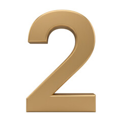 Naklejka premium Elegant Golden Number Two Isolated on Transparent Background for Design