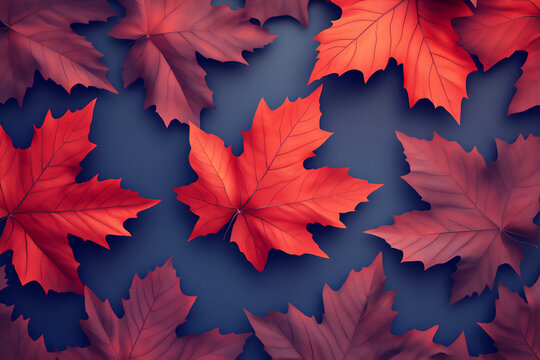 red maple leaves on a purple background.