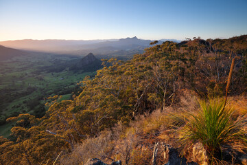 Sunset, view to Mount Warning, Wollumbin, Mebbin, Border Ranges, Mount Jerusalem National Park,...