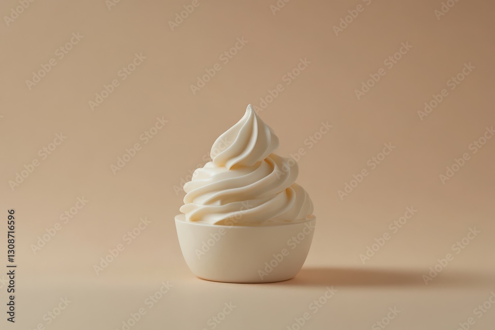 Poster soft serve ice cream in a white bowl against a minimalist background, highlighting its creamy textur