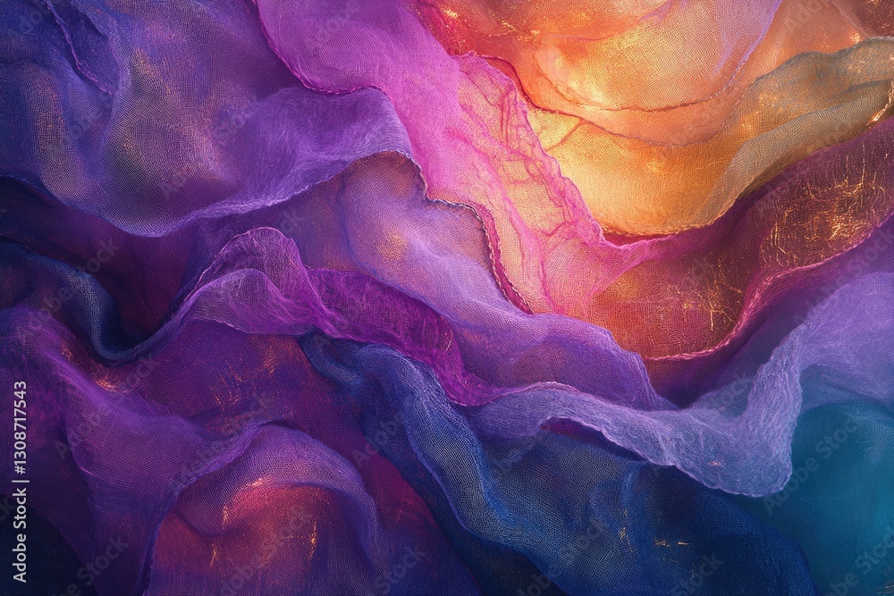 Poster Abstract image of colorful translucent fabric, creating a dreamy, ethereal atmosphere.