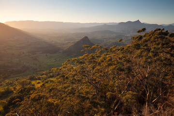 Sunset, view to Mount Warning, Wollumbin, Mebbin, Border Ranges, Mount Jerusalem National Park, Nightcap, Doon Doon, Uki, Tweed Valley, Byron Bay Hinterland - NSW, Australia