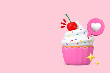 Cherry cupcake background, 3D dessert illustration