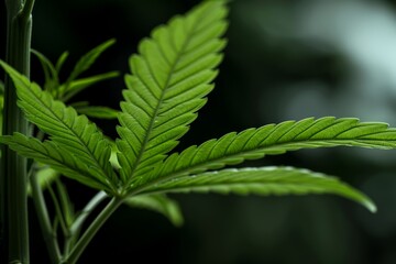 Close-up of vibrant green cannabis leaf in natural light
