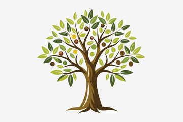 Botanic tree logo mark design. Organic nature icon. Natural plant emblem. Olive tree hand drawn illustrations sketch Vector