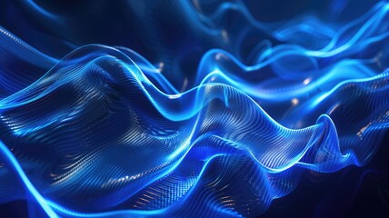 Obraz premium Wonderful picture of blue light wave, sparkling particles scattered across space background, create abstract bokeh effect perfect for designs that aim to evoke a sense of energetic and fantasy. AIG53.