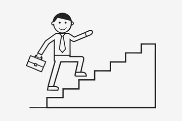 Businessman running up the stairs. Personal goals concept vector cartoon illustration isolated on white background